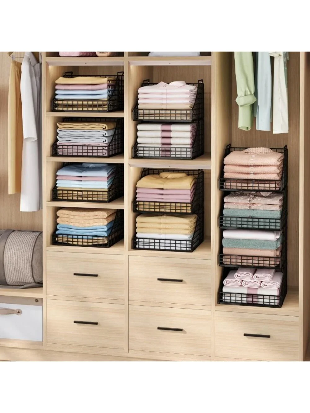 4-Pack Stackable Wire Baskets for Closet Organization, Rustic Metal Storage Bins